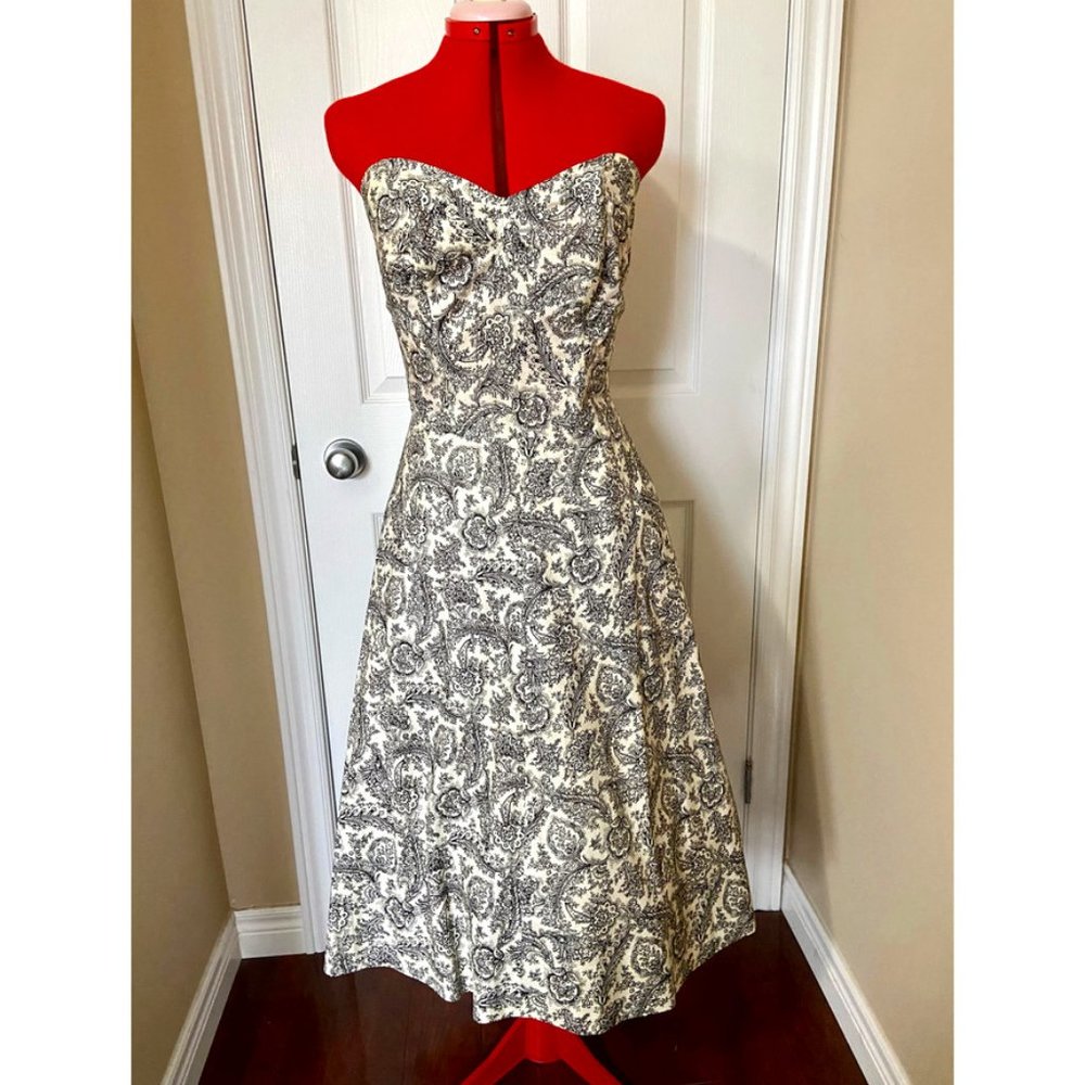 Vintage 1950’s Black and cream paisley rhinestone studded dress